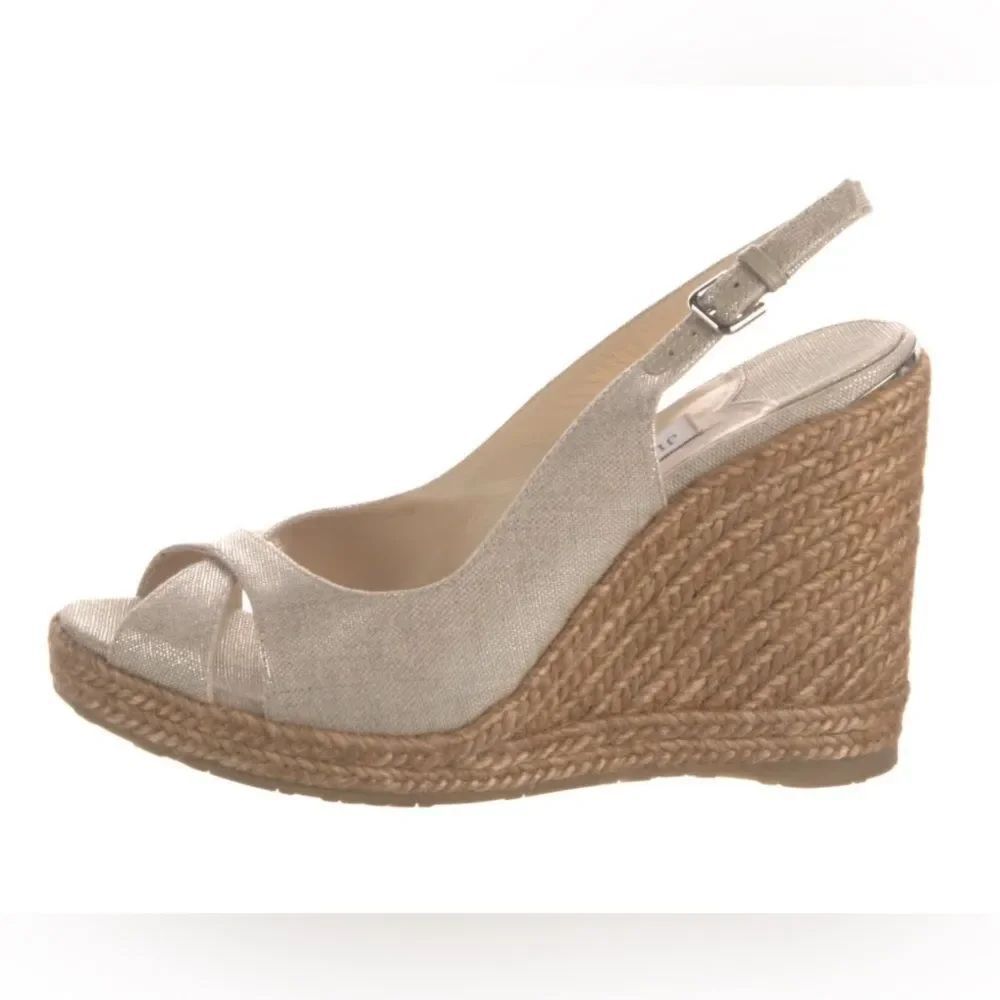 JIMMY CHOO Women’s 38 US 8 Espadrille Platform Wedge Gold Metallic Leather